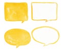 Hand drawn yellow bubble speech watercolor set, bubble watercolor. Yellow bubble