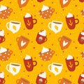 Autumn romantic seamless pattern with cute cups