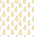 Abstract Cute Yellow Pears Vector Pattern, White Background. Delicate Hand Drawn Illustration. Royalty Free Stock Photo
