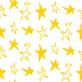 Hand drawn yellow star seamless vector pattern with rough chalk texture. Doodle playful background for kids graphics Royalty Free Stock Photo