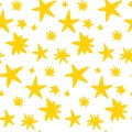 Hand drawn yellow star seamless vector pattern with rough chalk texture. Playful doodle background for kids graphics Royalty Free Stock Photo