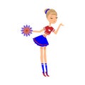 Blond girl cheerleader with pompons blowing kiss vector illustration Royalty Free Stock Photo