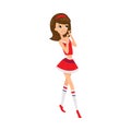 Young girl professional cheerleader brunette in red costume vector illustration Royalty Free Stock Photo