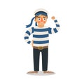 Man sailor in striped uniform standing and greeting vector illustration