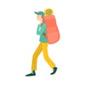 Young man with backpack going for camping vector illustration