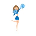 Young cheerleader in blue costume dancing with pompons vector illustration