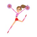 Young cheerleader in red shorts dancing with pompons vector illustration