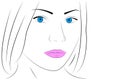 Hand drawn Young woman face. Beautiful girl with pink lips on a white background.Vector isolated illustration. Glamour fashion Royalty Free Stock Photo