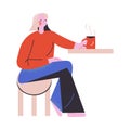 Woman sitting in coffeeshop and drinking coffee vector illustration