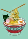 Hand Drawn of Yummy Delicious Japanese ramen Noodle