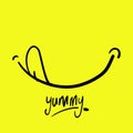 Hand drawn Yummy face tongue smile delicious icon logo