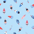 Hand drawn yummy vector seamless pattern with ice creams. Stylish summer design.