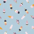 Hand drawn yummy seamless pattern with ice creams. Vector summer design.