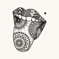 Hand drawn zendoodle woman tongue out for tattoo,T-Shirt design