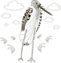 Hand drawn zentangle african marabou stork, black and white anti stress
