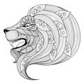 Hand drawn zentangle angry lion puppy for coloring page