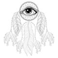 Hand drawn zentangle bohemian Dreamcatcher with Eye, Native Amer Royalty Free Stock Photo