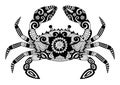 Hand drawn zentangle crab for coloring book for adult, tattoo, shirt design, logo and so on