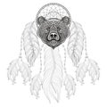 Hand drawn zentangle Dreamcatcher with Bear head for adult color