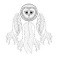 Hand drawn zentangle Dreamcatcher with tribal Owl face for adult Royalty Free Stock Photo