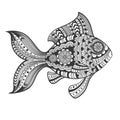 Hand drawn zentangle fish with ethnic pattern. Doodle art.