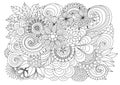 Hand drawn zentangle floral background for coloring page