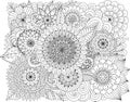 Hand drawn zentangle floral background for coloring page