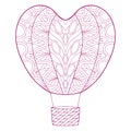 Hand drawn zentangle pink balloon in heart shape