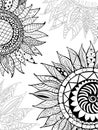 Hand drawn zentangle sunflowers ornament for coloring book