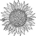 Hand drawn zentangle sunflowers ornament for coloring book