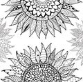 Hand drawn zentangle sunflowers ornament for coloring book