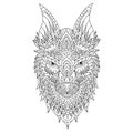 Hand drawn zentangle wolf head