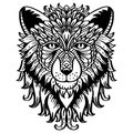 Hand drawn zentangle wolf head illustration