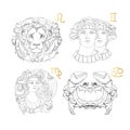 Hand Drawn Zodiac Sign. Leo Gemini Virgo Cancer. Royalty Free Stock Photo