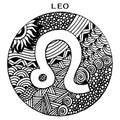 Zodiac sign Leo. Hand drawing with ornament, vector illustration