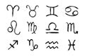 Hand drawn zodiac signs. Doodle Esoteric symbol set. Astrology clipart design Elements Royalty Free Stock Photo
