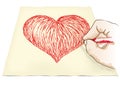 Hand draws heart