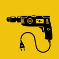 Hand drill black silhouette. Manual electric tool. Glyph drilling tool.