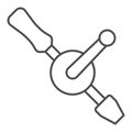 hand drill thin line icon, construction tools concept, hand held drill machine vector sign on white background, outline Royalty Free Stock Photo