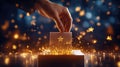 Hand dropping star-decorated ballot into box in glittering light for elections concept Royalty Free Stock Photo