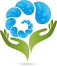 Hand, drops, water, Logo