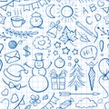 Hand-drown icons seamless pattern