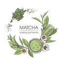 Hand-drown sketch matcha cooking and aroma. Royalty Free Stock Photo