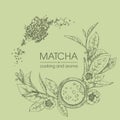 Hand-drown sketch matcha cooking and aroma. Royalty Free Stock Photo