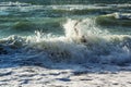 Hand of drowning man trying to swim out of the stormy ocean. Drowning victim needing help, asking for help. Failure and rescue co