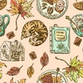 Hand drwan sketch illustration. autumn elements. Royalty Free Stock Photo