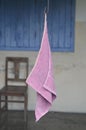 hand drying cloth hanging near the dining room of a guest house