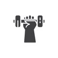 Hand with dumbbell vector icon