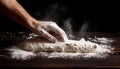 hand dusted in flour, a telltale sign of a skilled baker at work. Royalty Free Stock Photo