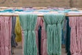 Hand dyed alpaca thread in an artisanal workshop in Peru Royalty Free Stock Photo